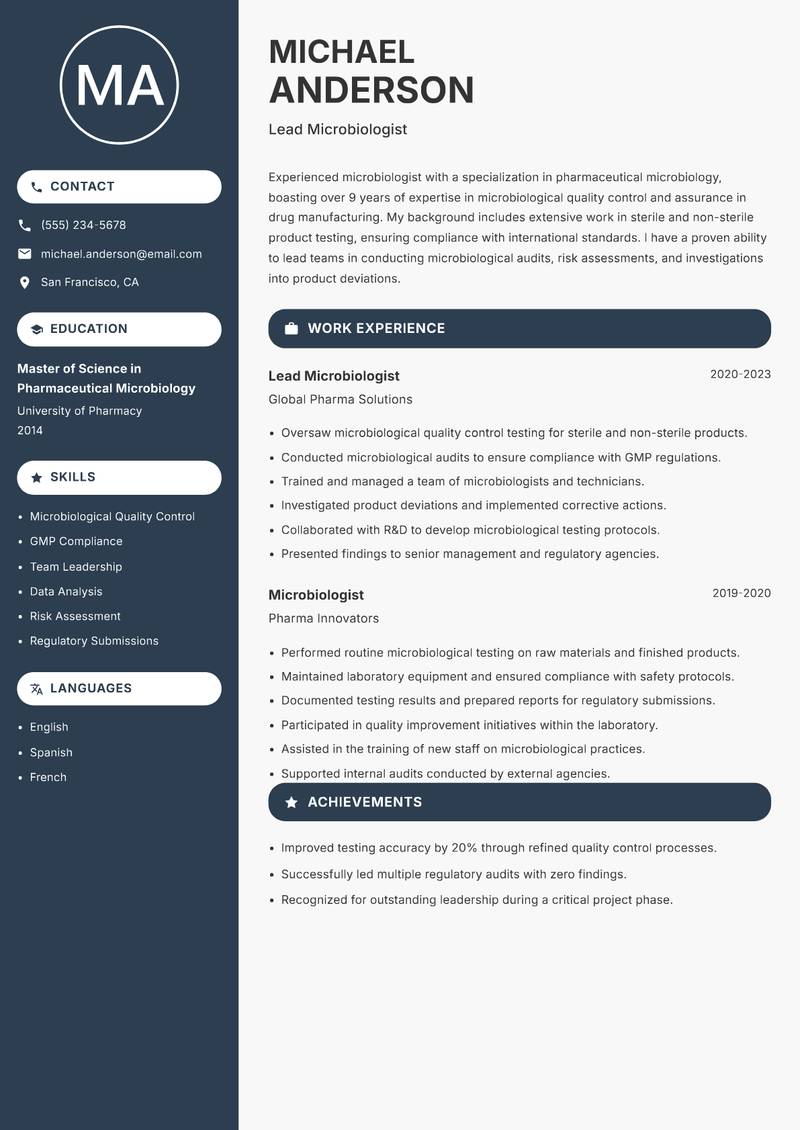 Microbiologist resume template — Compact