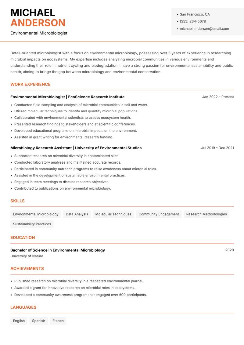 Microbiologist resume template — Modern Professional