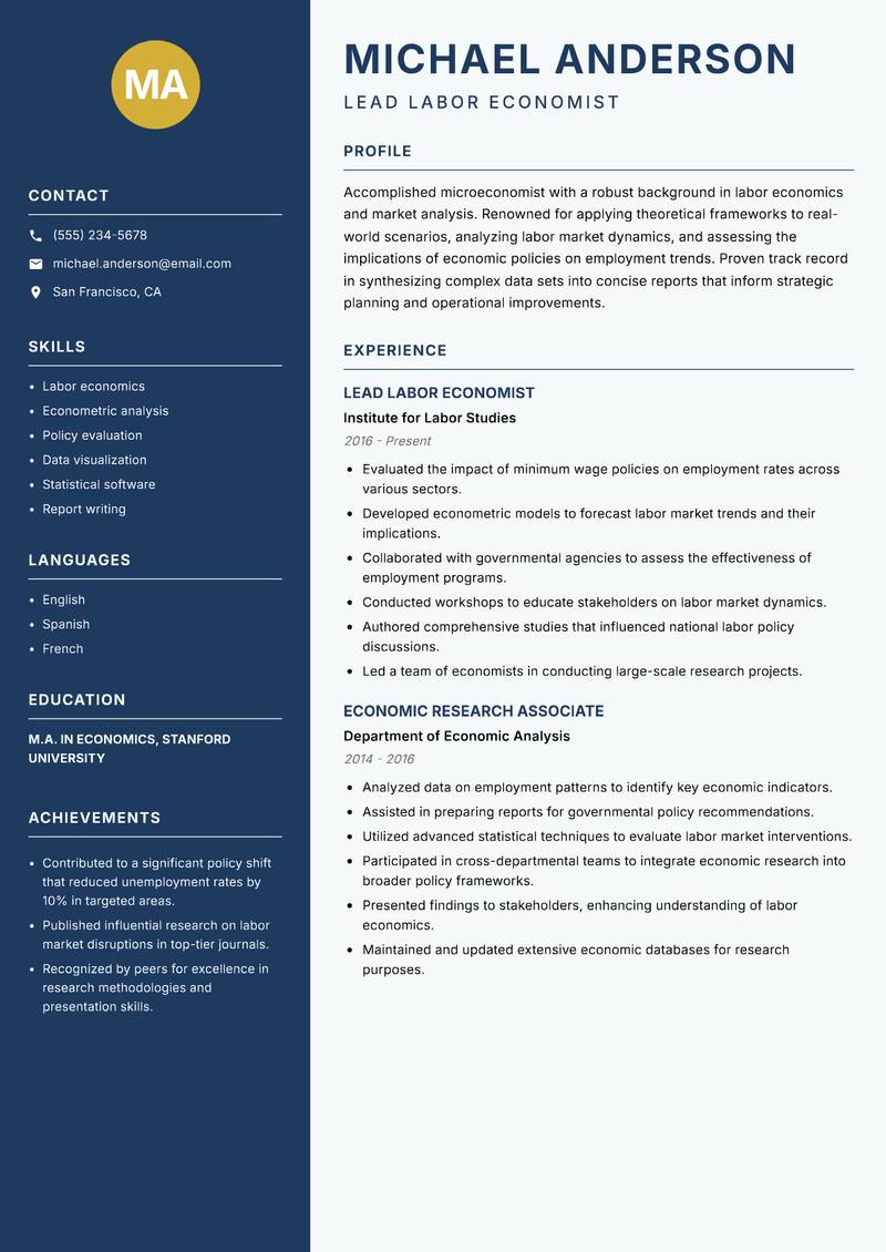 Microeconomist resume template — Classic Clean
