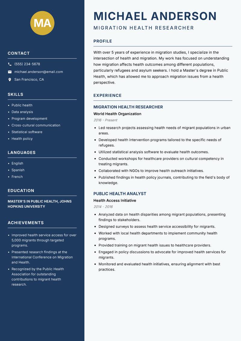 Migration Studies Researcher resume template — Classic Clean