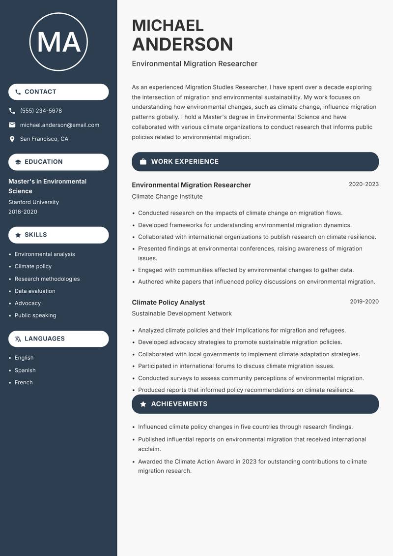 Migration Studies Researcher resume template — Compact