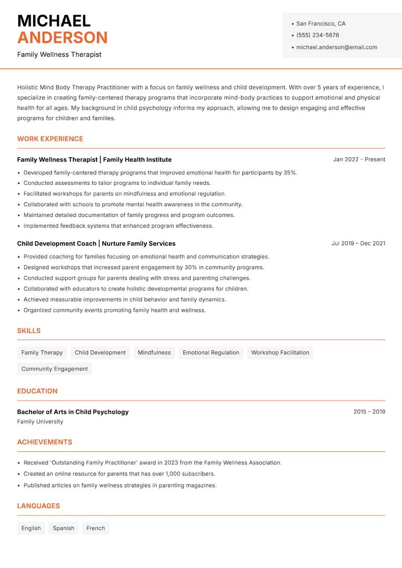 Mind Body Therapy Practitioner resume template — Modern Professional