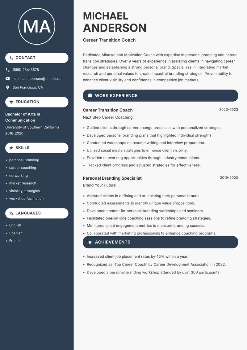 Mindset and Motivation Coach resume template — Compact