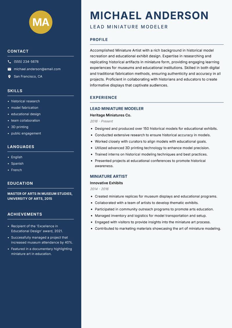 Miniature Artist resume template — Classic Clean