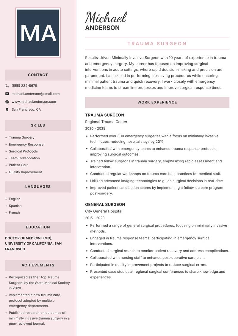 Minimally Invasive Surgeon resume template — Executive