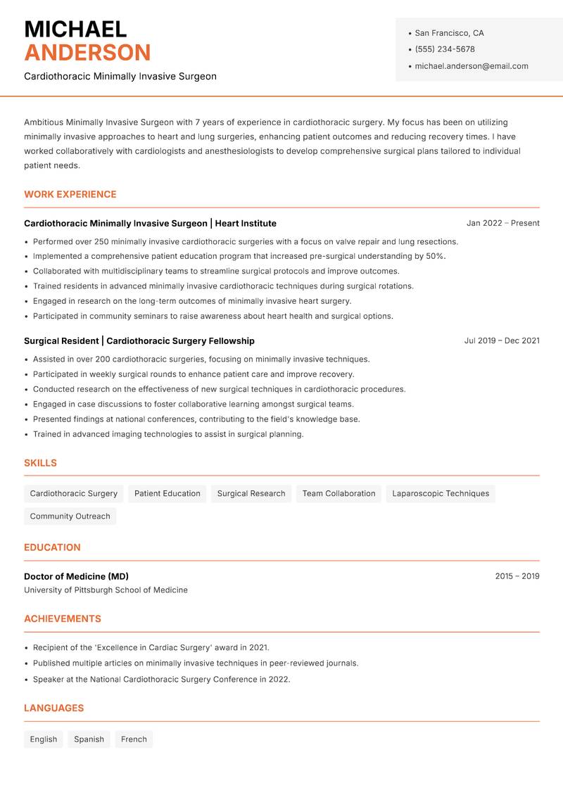 Minimally Invasive Surgeon resume template — Modern Professional