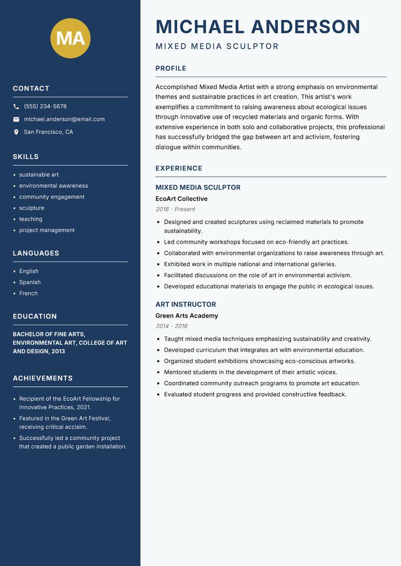 Mixed Media Artist resume template — Classic Clean