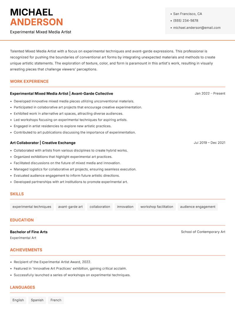 Mixed Media Artist resume template — Modern Professional