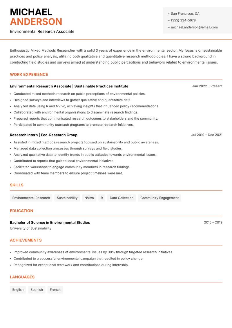 Mixed Methods Researcher resume template — Modern Professional