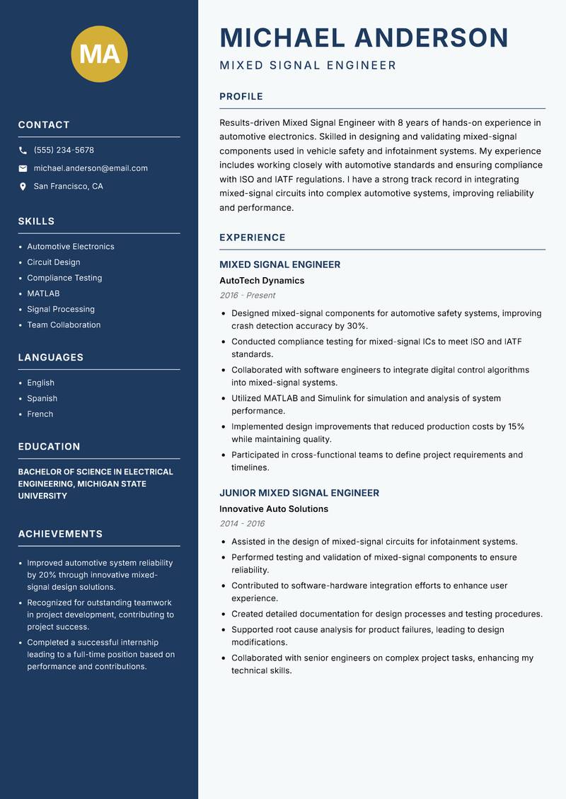Mixed Signal Engineer resume template — Classic Clean