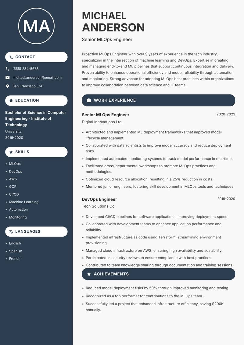 MLOps Engineer resume template — Compact