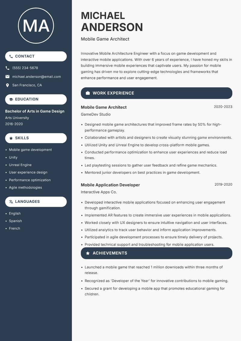 Mobile Architecture Engineer resume template — Compact