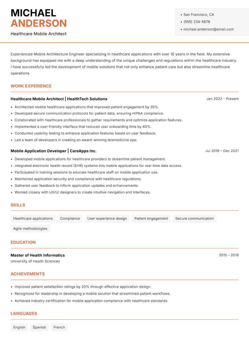 Mobile Architecture Engineer resume template — Modern Professional