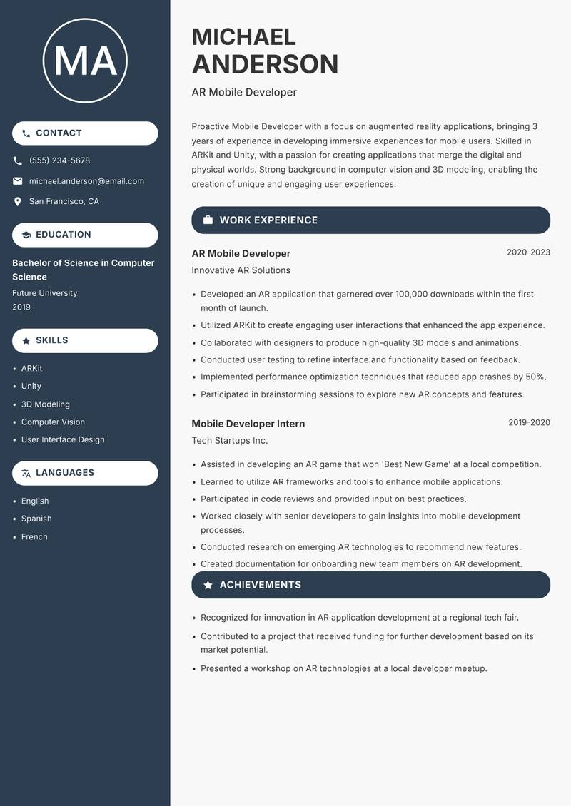 Mobile Developer resume template — Compact