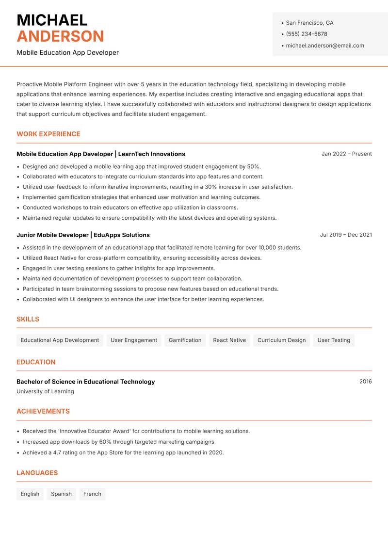 Mobile Platform Engineer resume template — Modern Professional