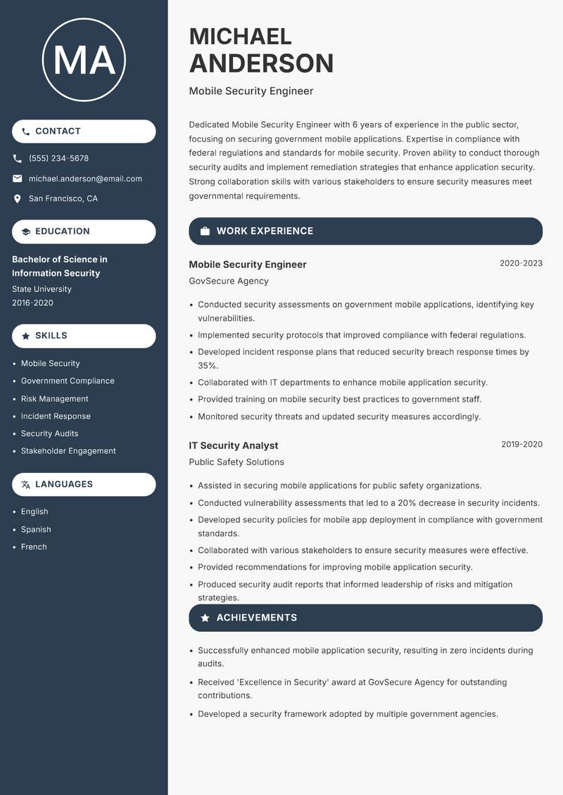Mobile Security Engineer resume template — Compact