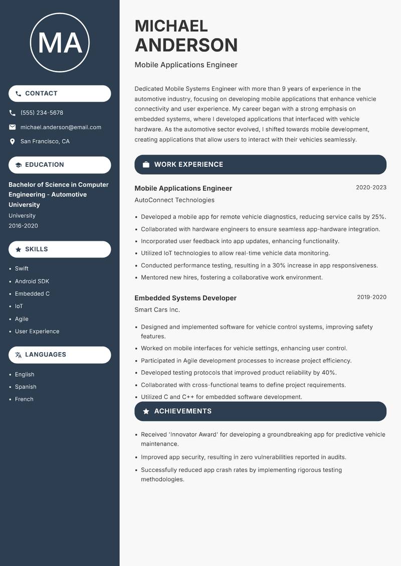 Mobile Systems Engineer resume template — Compact