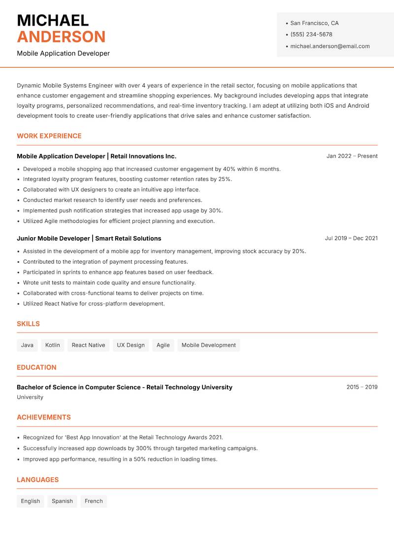 Mobile Systems Engineer resume template — Modern Professional