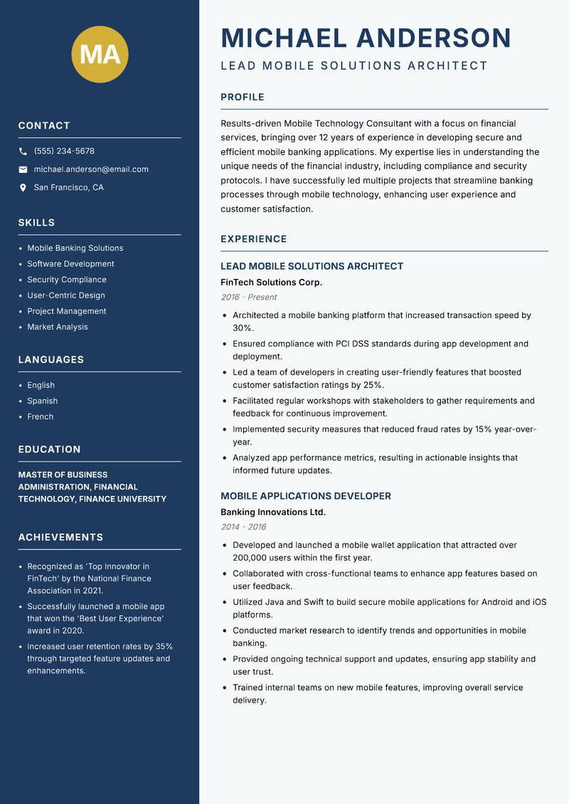 Mobile Technology Consultant resume template — Classic Clean