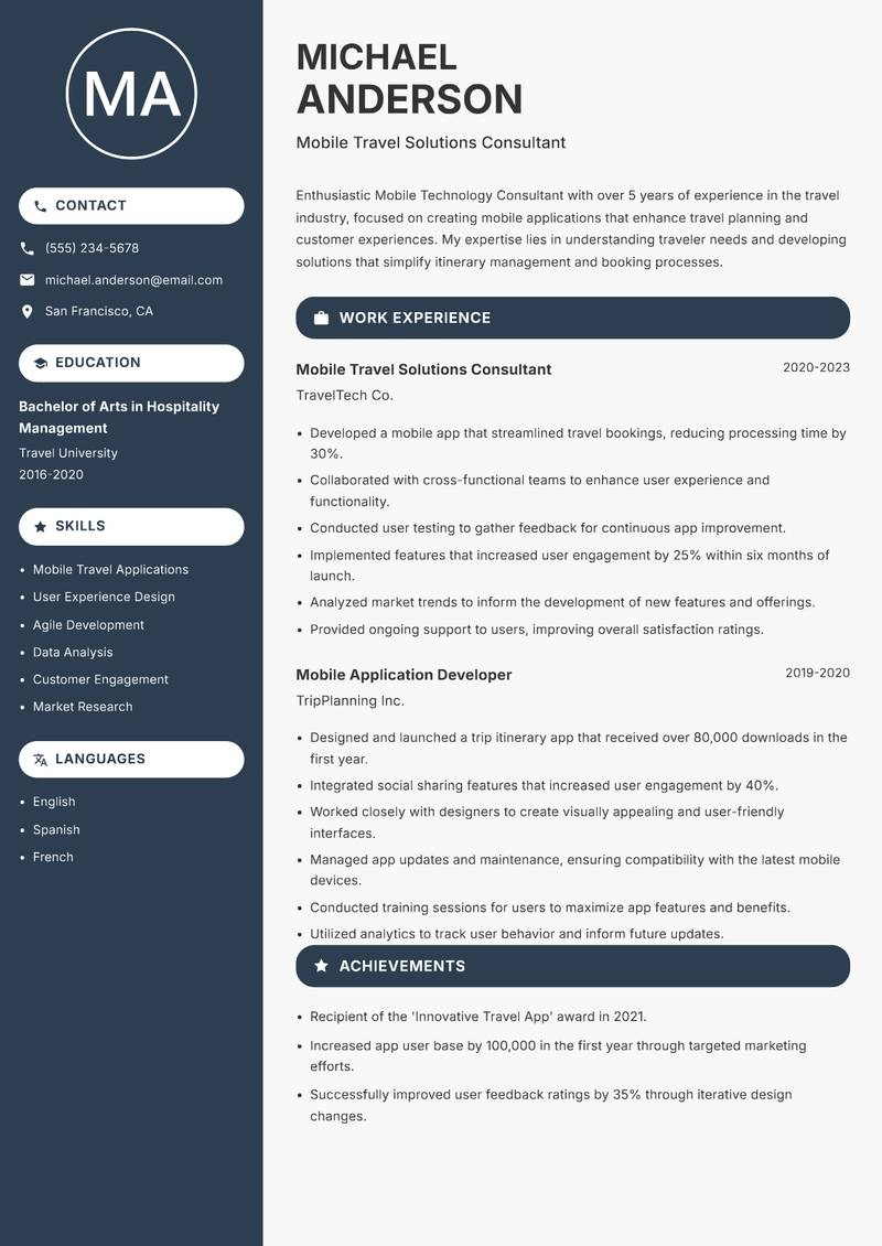 Mobile Technology Consultant resume template — Compact