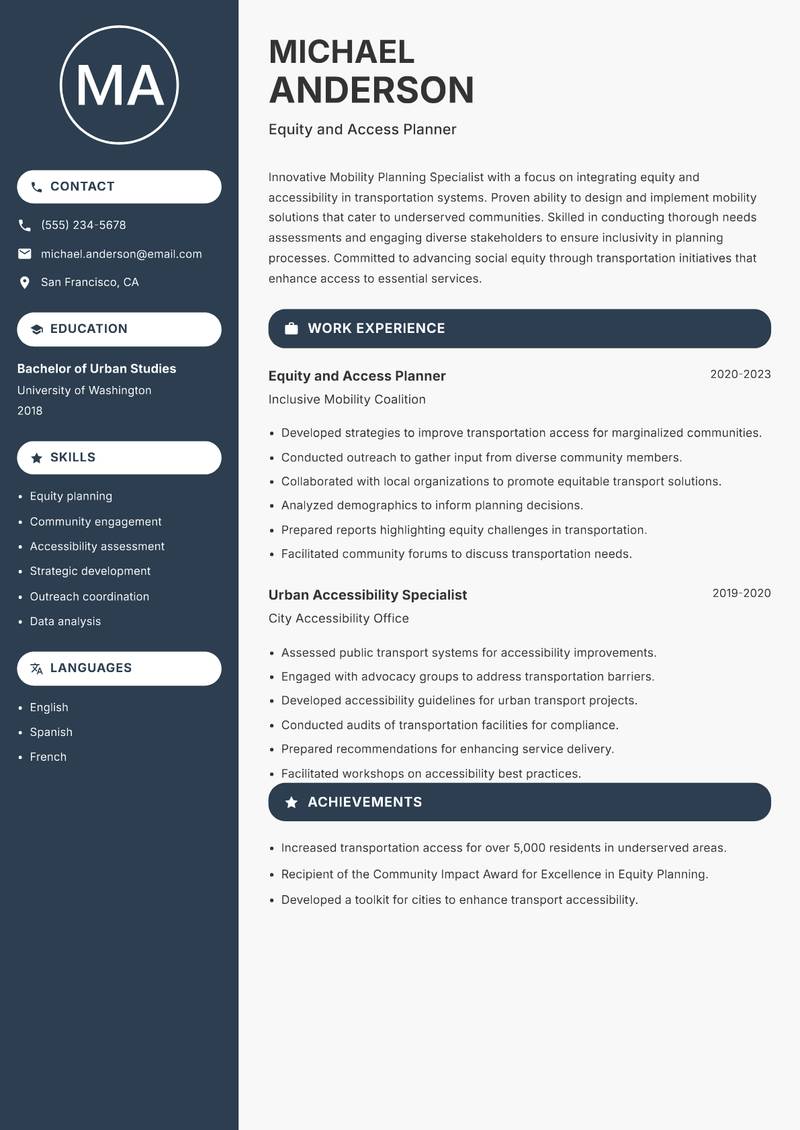 Mobility Planning Specialist resume template — Compact