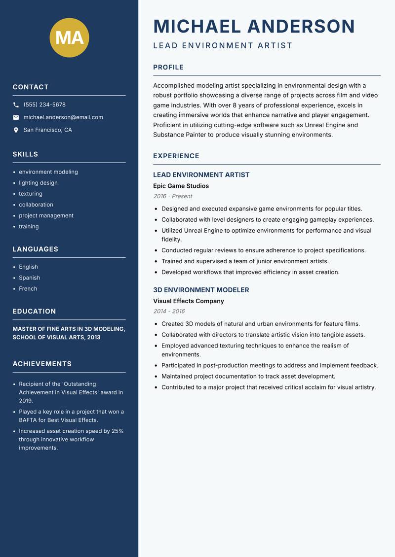 Modeling Artist resume template — Classic Clean