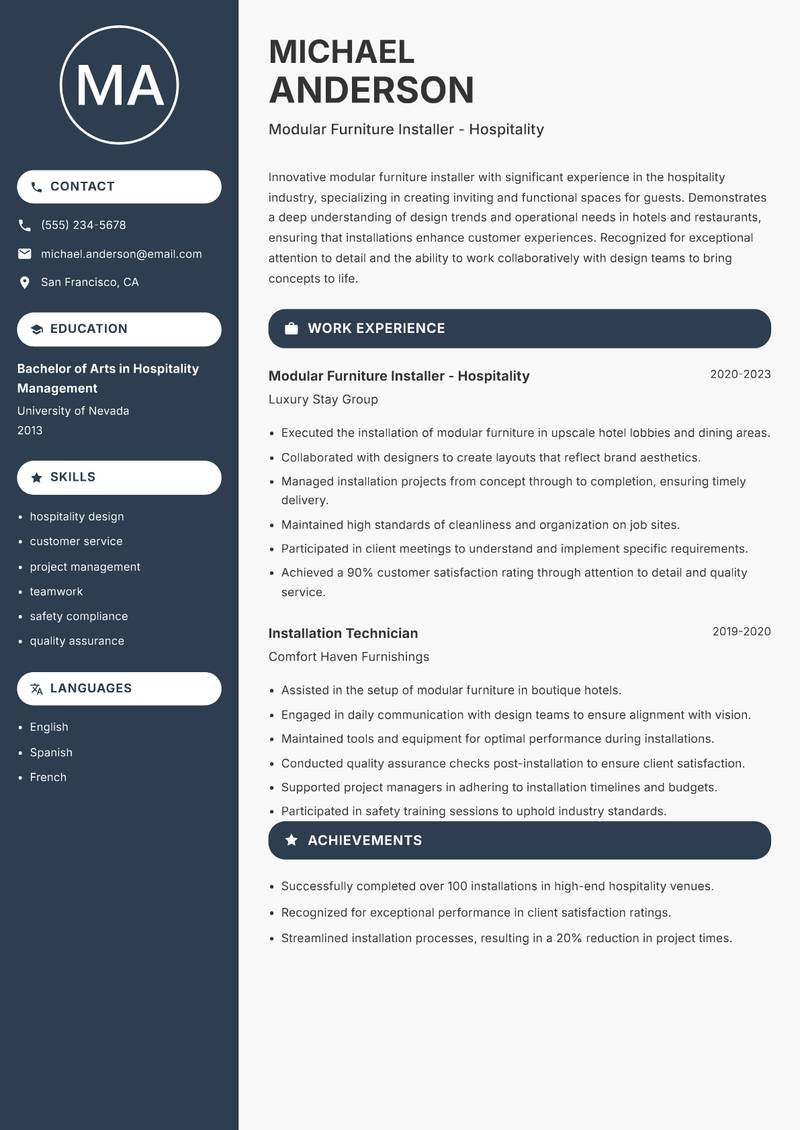Modular Furniture Installer resume template — Compact