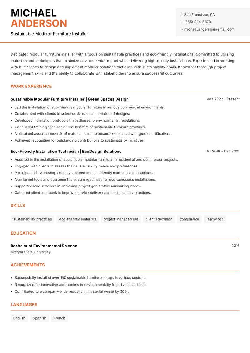 Modular Furniture Installer resume template — Modern Professional