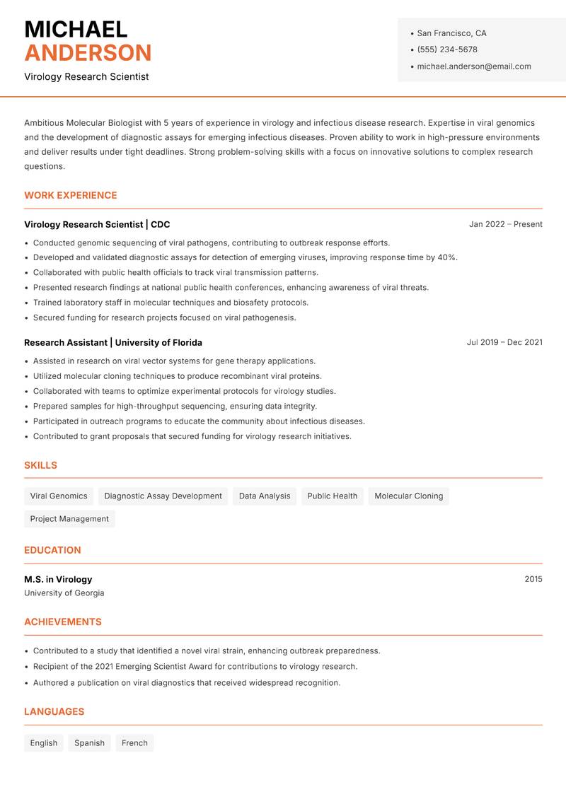 Molecular Biologist resume template — Modern Professional