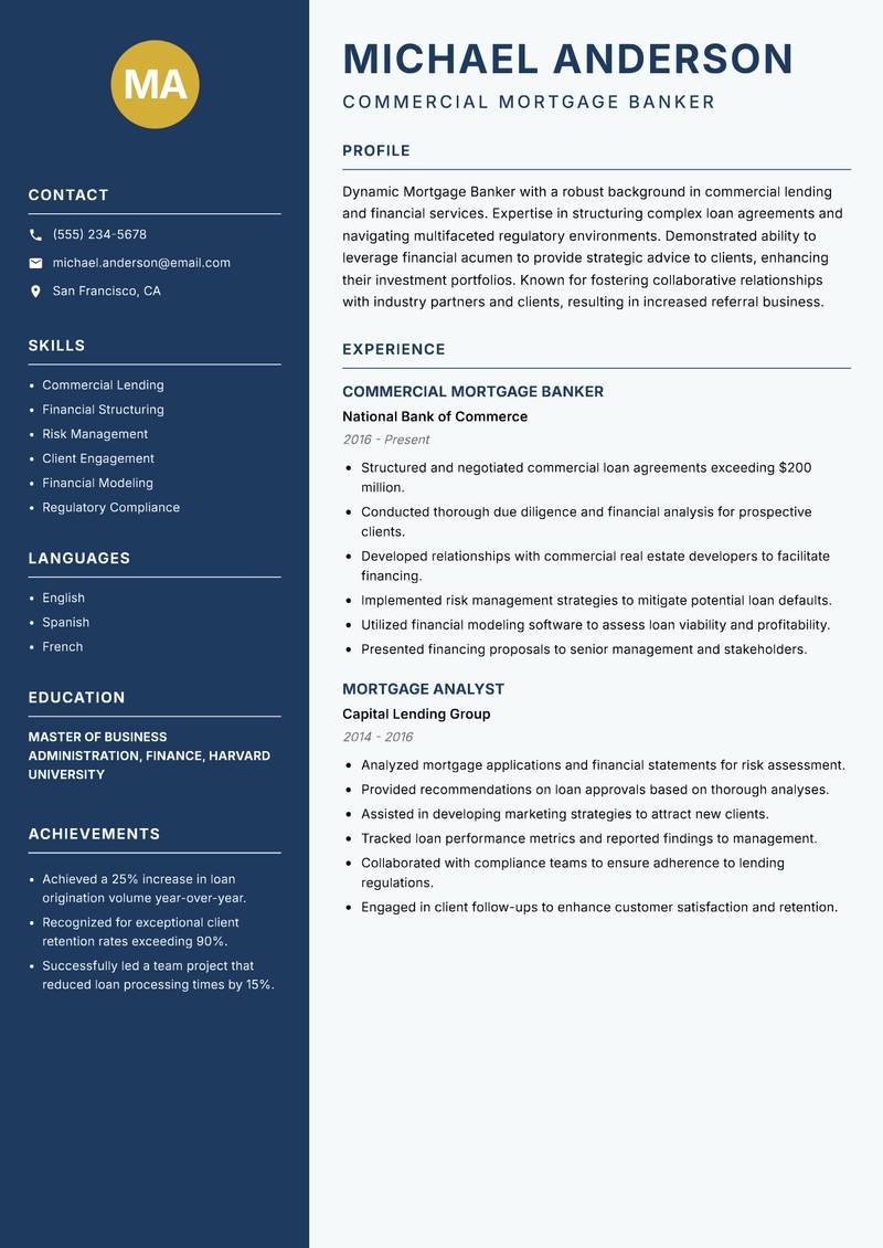 Mortgage Banker resume template — Classic Clean