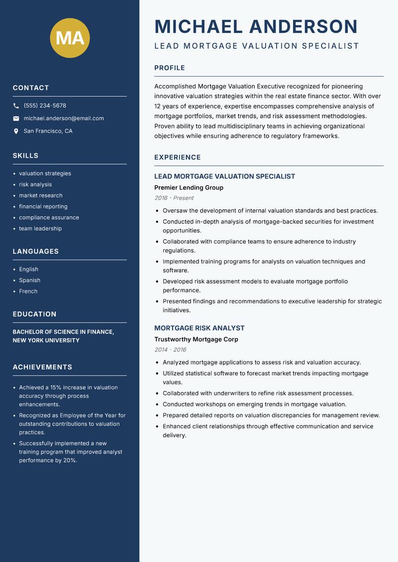 Mortgage Valuation Executive resume template — Classic Clean