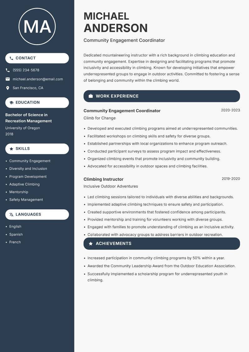 Mountaineering Instructor resume template — Compact