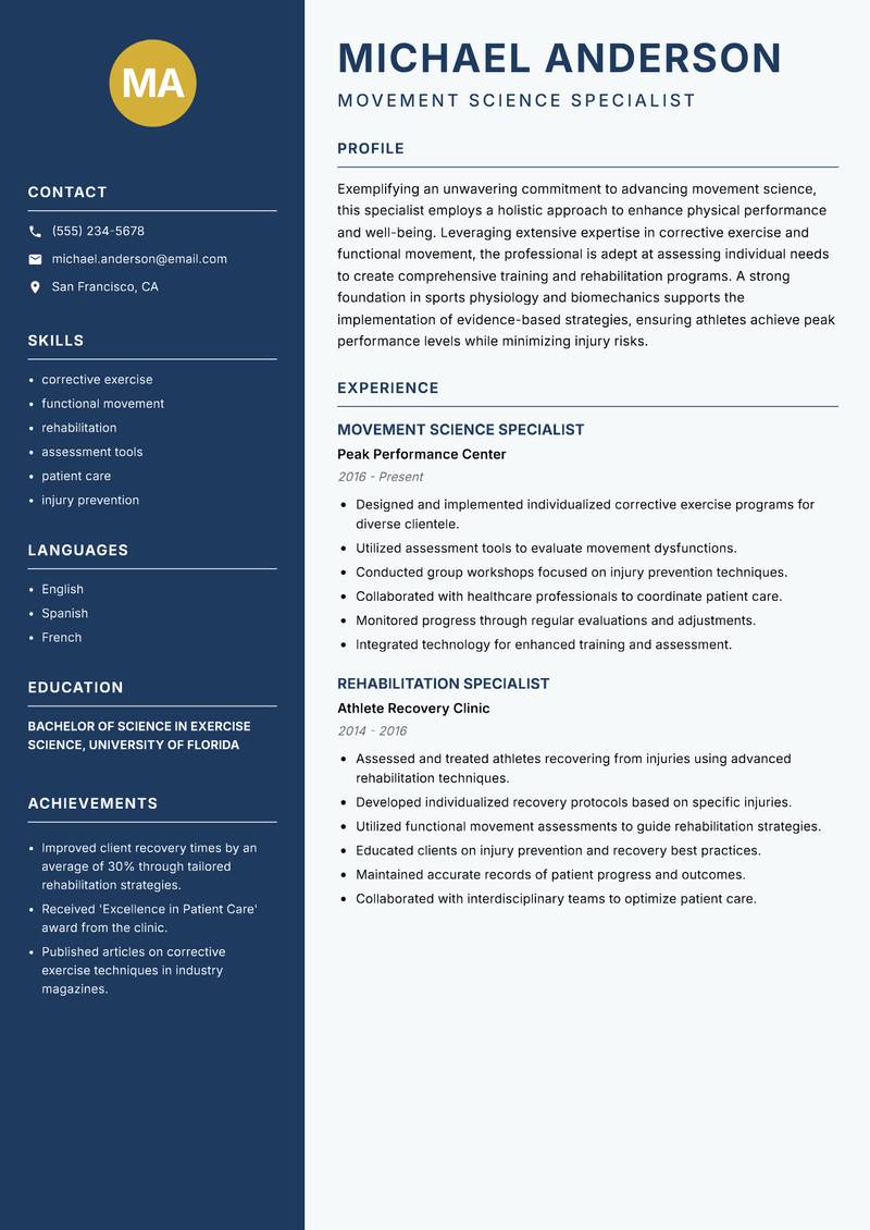 Movement Science Specialist resume template — Classic Clean