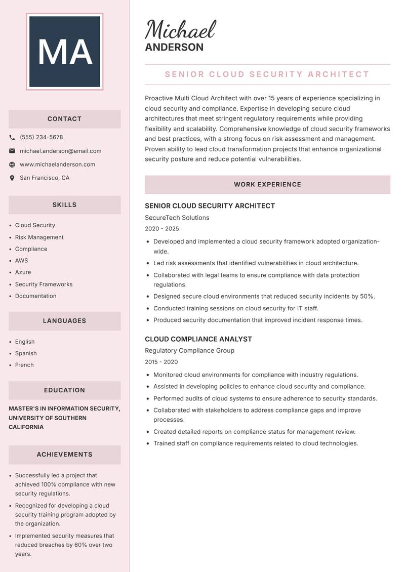 Multi Cloud Architect resume template — Executive