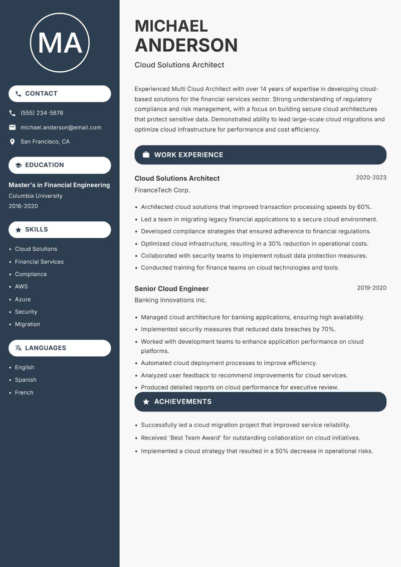 Multi Cloud Architect resume template — Compact