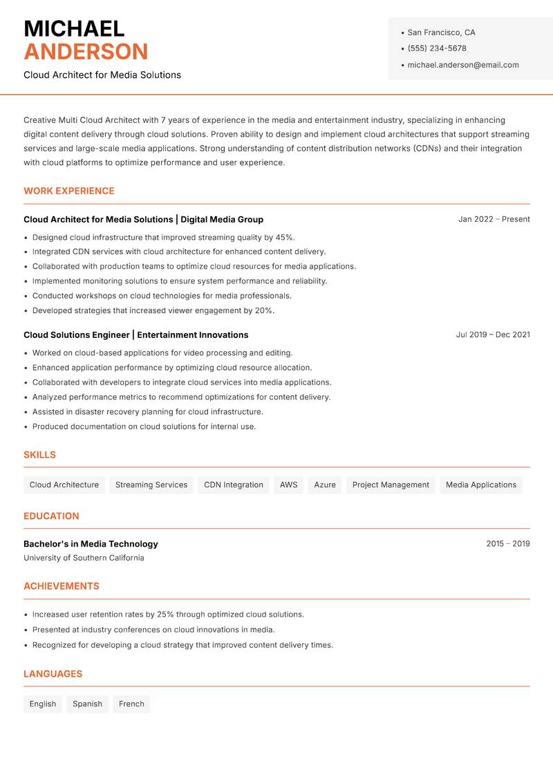 Multi Cloud Architect resume template — Modern Professional