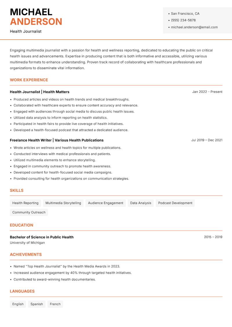 Multimedia Journalist resume template — Modern Professional