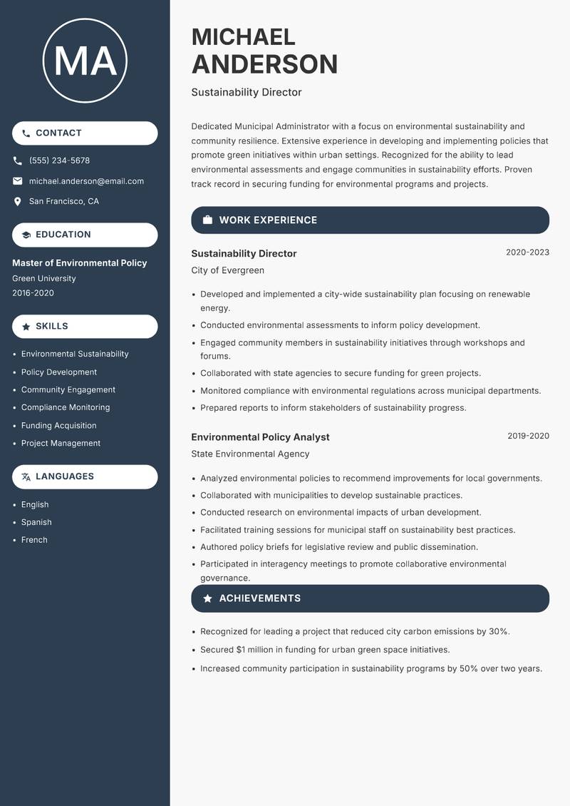 Municipal Administrator resume template — Compact
