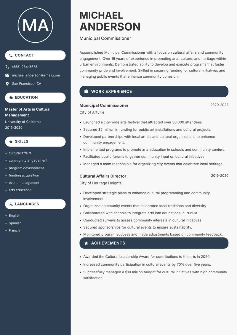 Municipal Commissioner resume template — Compact
