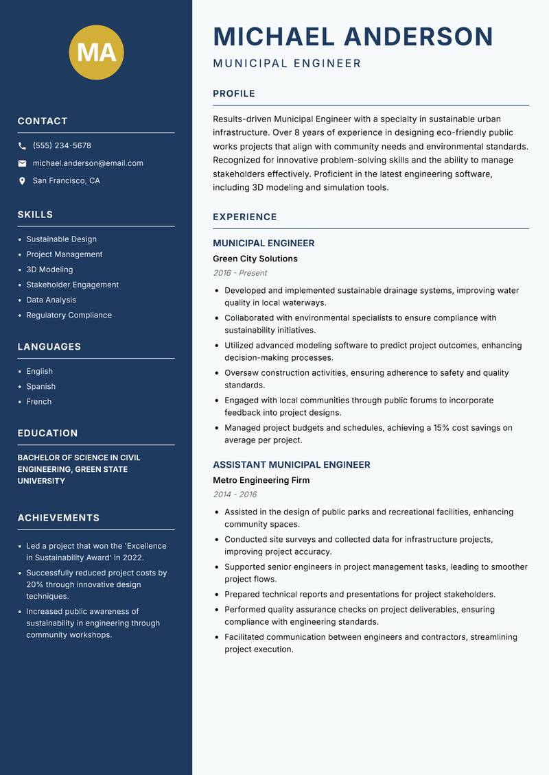 Municipal Engineer resume template — Classic Clean
