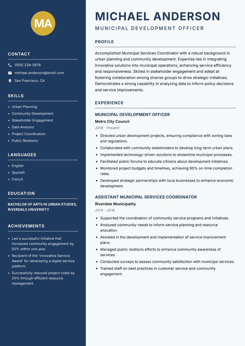 Municipal Services Coordinator resume template — Classic Clean