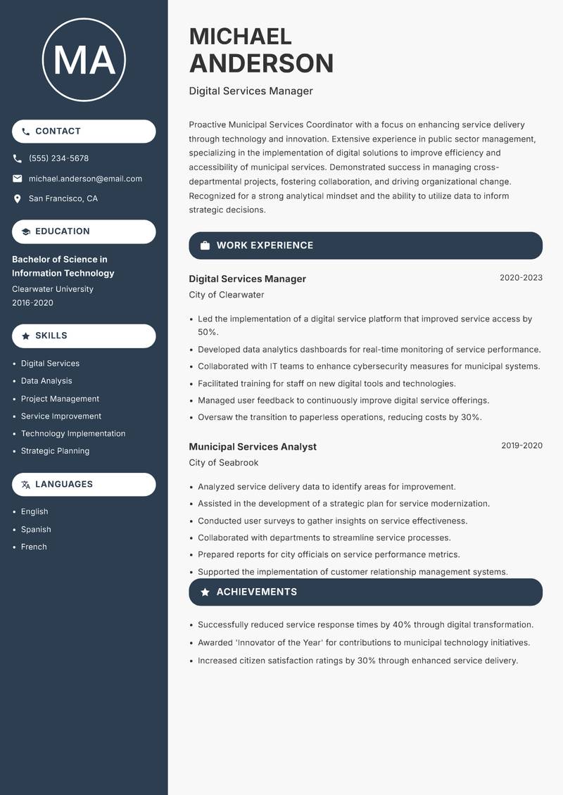Municipal Services Coordinator resume template — Compact