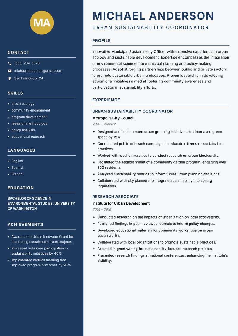 Municipal Sustainability Officer resume template — Classic Clean