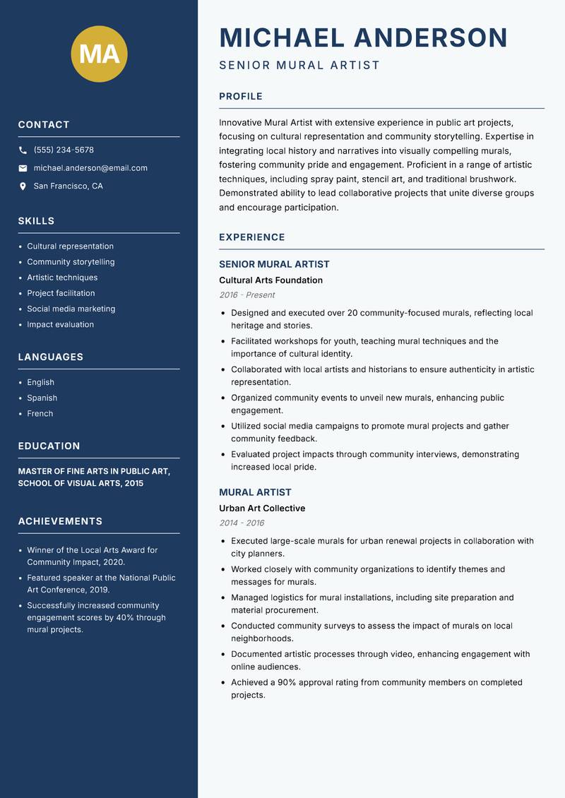 Mural Artist resume template — Classic Clean