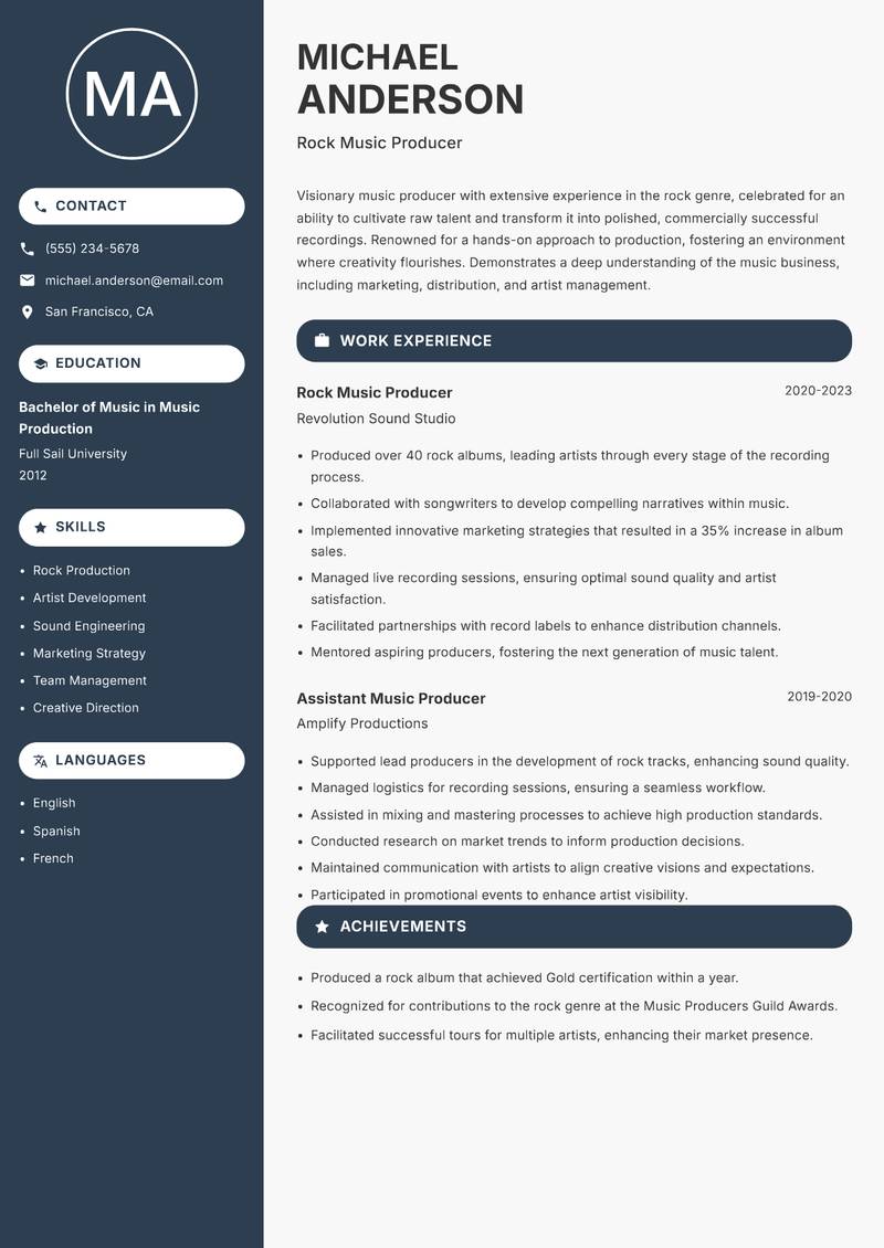 Music Producer resume template — Compact