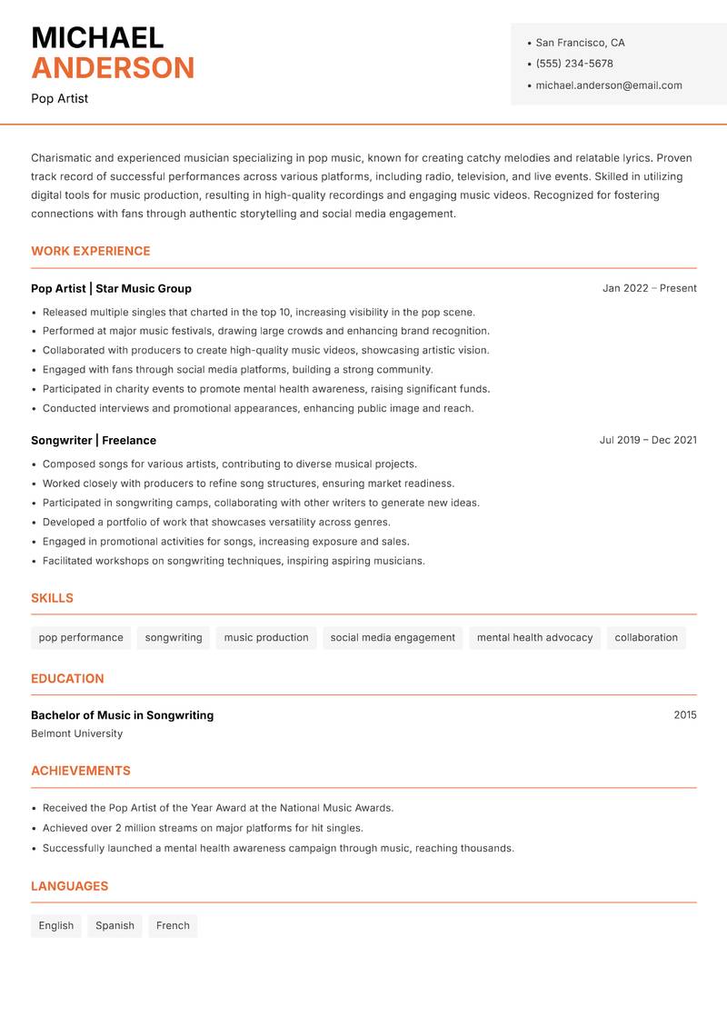 Musician resume template — Modern Professional