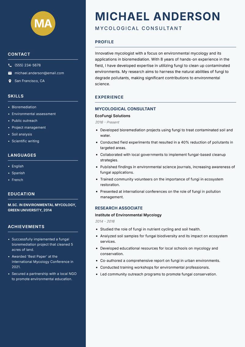 Mycologist resume template — Classic Clean