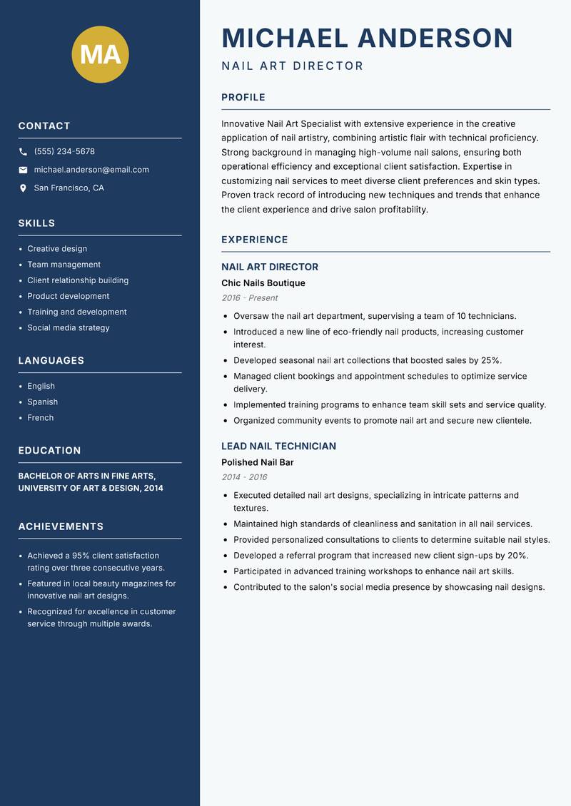 Nail Art Specialist resume template — Classic Clean