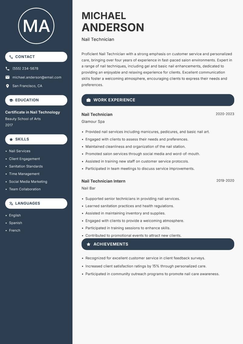 Nail Technician resume template — Compact