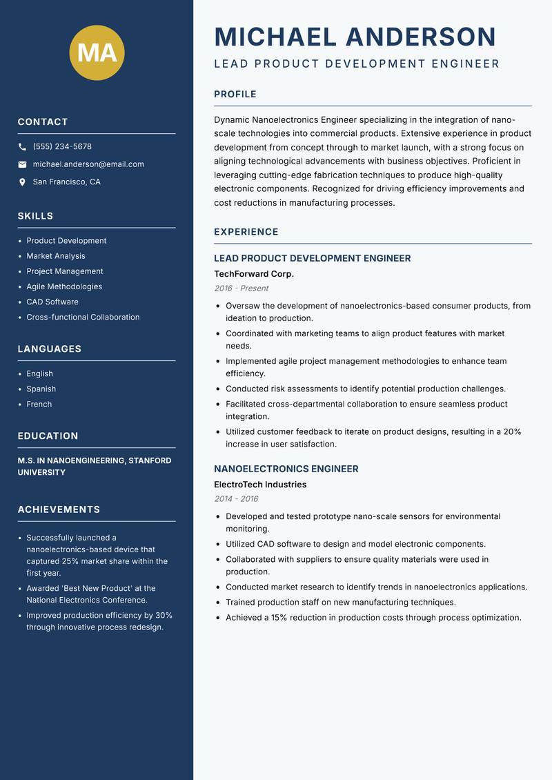 Nanoelectronics Engineer resume template — Classic Clean